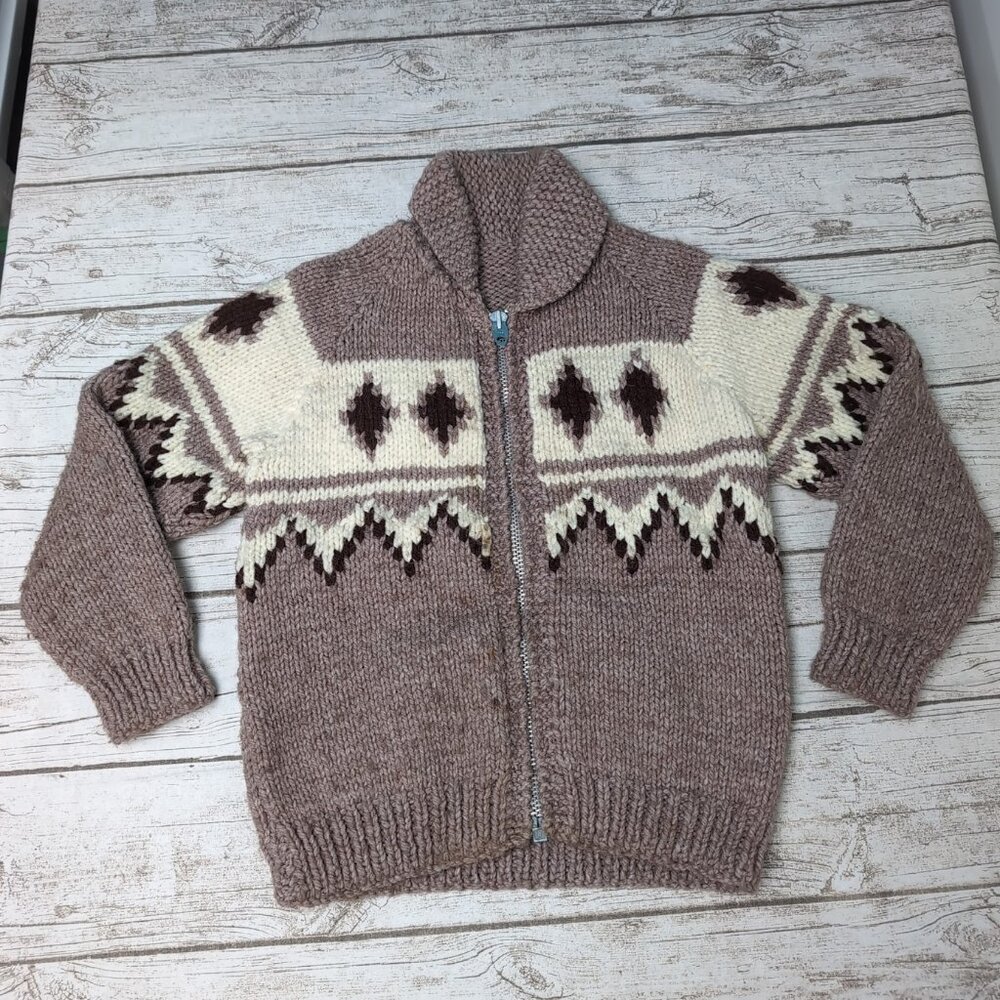 Vintage 70's Cowichan Talon Zipper Wool Knit Zip Up Sweater